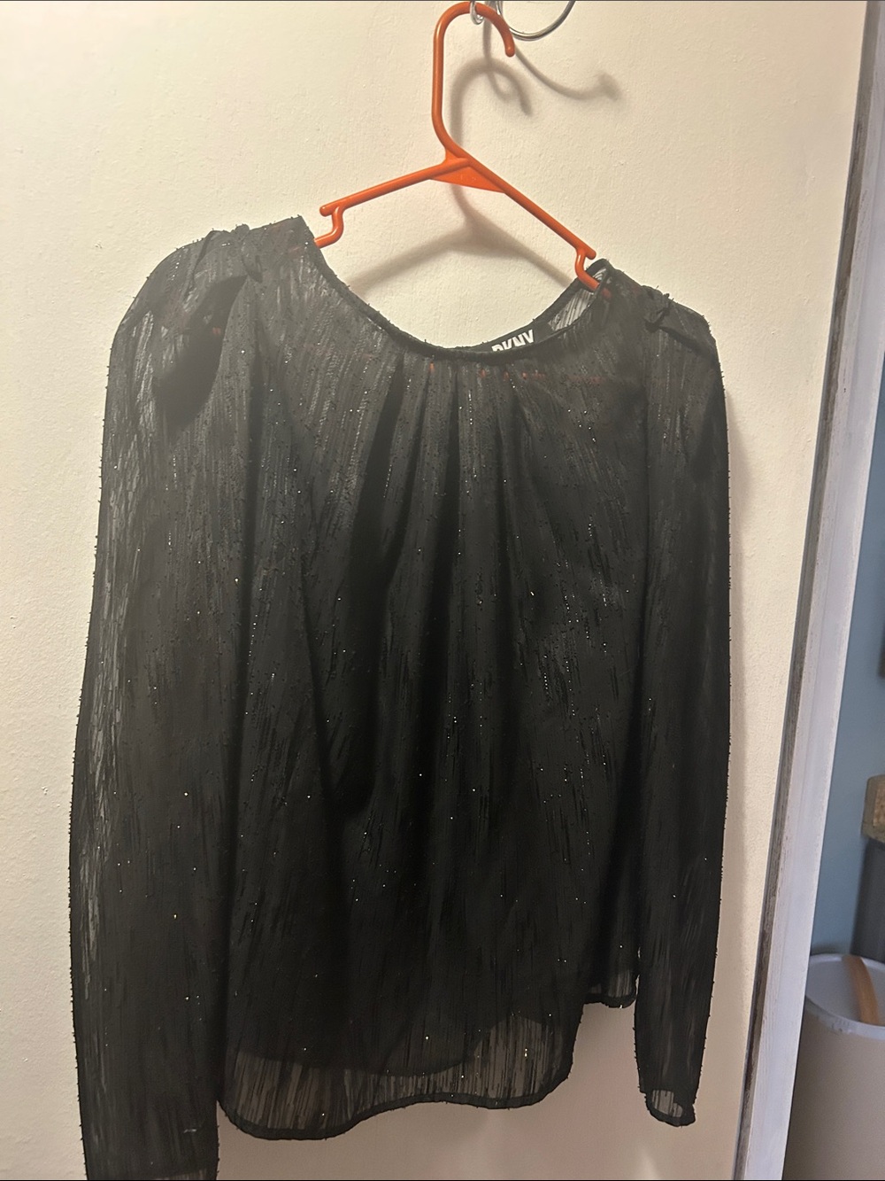 DKNY Black Sheer Glitter Stripe Top